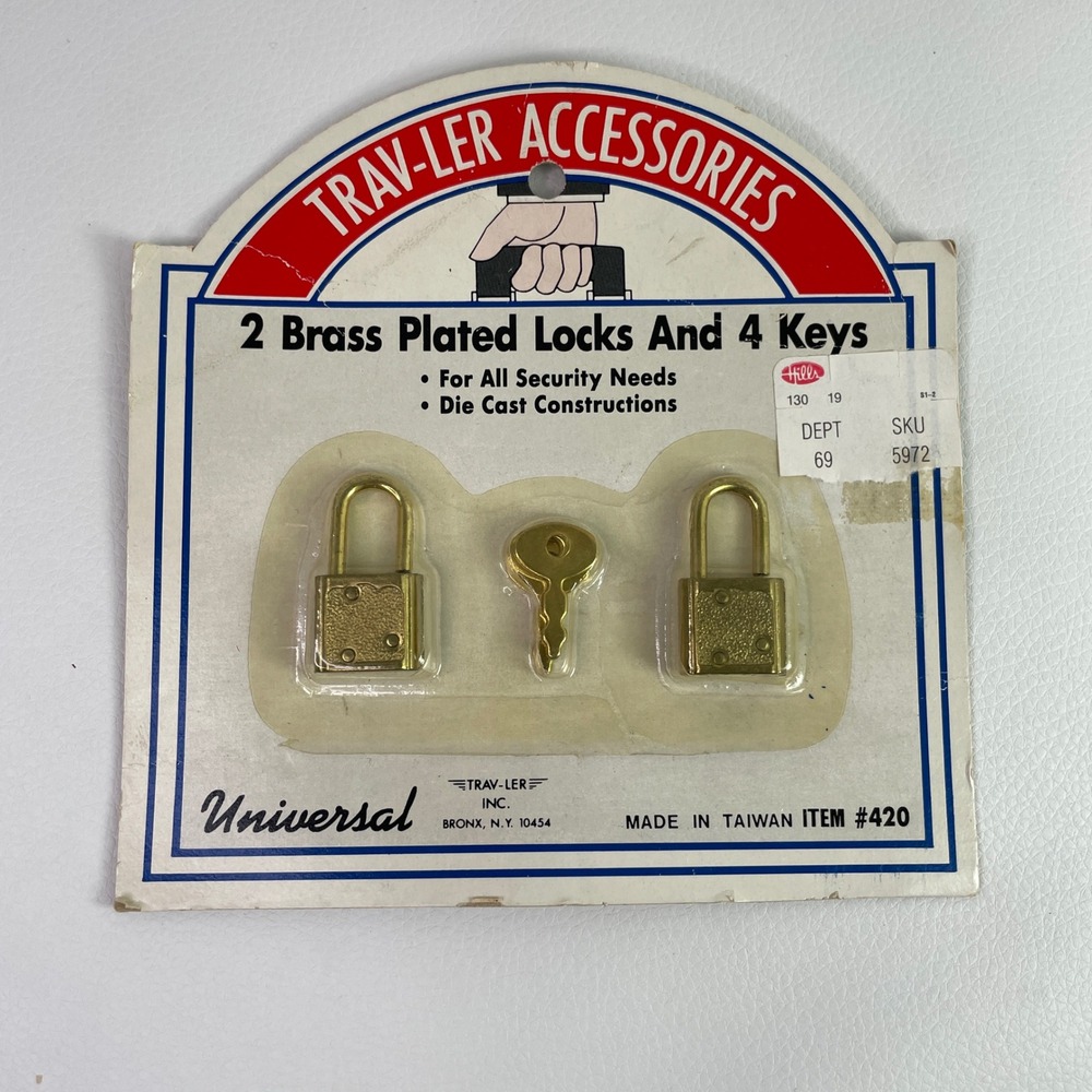 Vintage Brass Plated Padlocks Mini Diary Briefcase Luggage Lock Set 2pcs TAIWAN